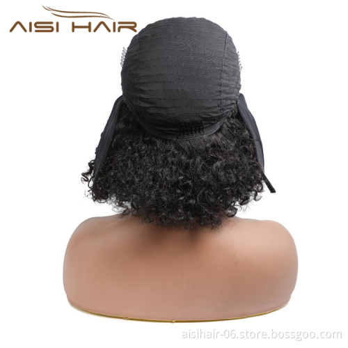 Resaler Price Brazillian Wigs Short Afro Kinky Human Hair Wigs With Headband Curly For Black Women Bob Wig Natural Black Color